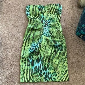 Lime green leopard silk dress